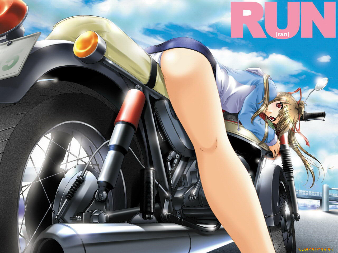 motorcycle, girl, , weapon, blood, technology
